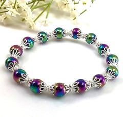 Rainbow Multicolor Magnetic Hematite Bracelet healing gemstone stretchy women