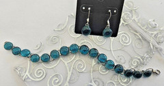 Handcrafted Fused Aquamarine Blue Dichroic Glass Bracelet & Bonus Earrings