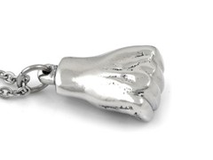 Human Fist Pendant Necklace in Metal, Handmade Clenched Hand Jewelry Pewter