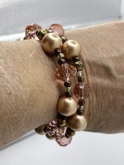 Gorgeous Peach & Champagne Colored Glass Beaded Wrap Bracelet 7.5 -8 Inch