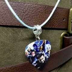 X Men Guitar Pick Necklace on Rolled Light Blue Cord
