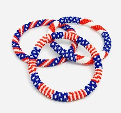 3 Piece Nepal Bracelets.USA Flag Colors Design. Red White Blue Patriotic Jewelry