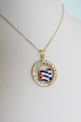 14k Solid Gold Cuban Pendant, Cuba Necklace, Enamel Charm, Bandera Cubana, Flag