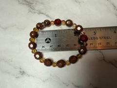 set of 2 red brown, gold and amber tones beaded bracelets handmade