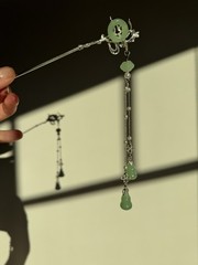 Vintage Chinese Style Green Stone Hair Stick Tassel Hanfu Hair Pin