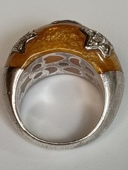 Angelique de Paris Sterling Silver Honey Color Resin 5 Star CZ Dome Ring Size 7
