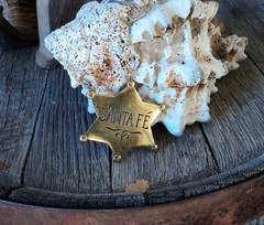 Six-pointed star Santa Fe badge, brass sandcast, maker marked