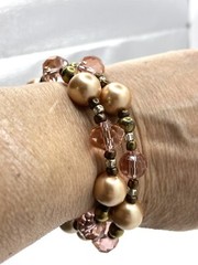 Gorgeous Peach & Champagne Colored Glass Beaded Wrap Bracelet 7.5 -8 Inch