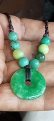 Nephrite Jade hand braided and adjustable Necklace with Chrysoprase beads.