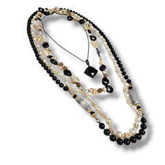 Vintage Mix 4 Necklace Set Faux Pearl Beads Chains Mix Up Layers
