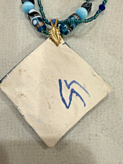 Susie S. Artisan Dolphin Ceramic Tile Pendant Necklace Beaded Coastal Ocean Art
