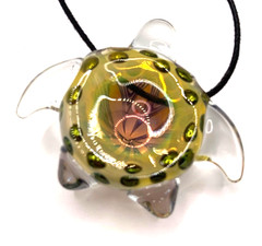 Hand Blown Art Glass Multi Color Flower Design Sea Turtle Necklace