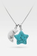 Howlite Moon And Turquoise Star Sterling Silver 16” Necklace