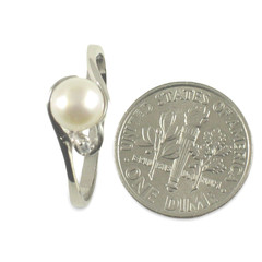 Solid Sterling Silver .925 White Cultured Pearl & Cubic Zirconia Accent Ring