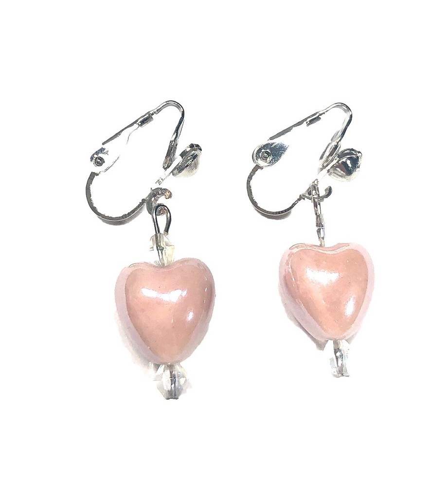Handmade Light Pink Heart Clip-On Earrings Valentine’s Day Anniversary Women