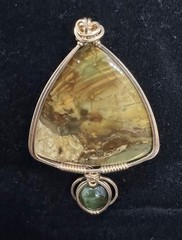 Natural Jasper Pendant Wrapped in Gold Wire