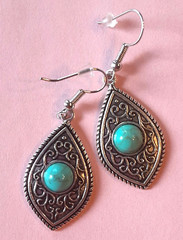 simulated TURQUOISE MARQUISE SHAPE drops earring SP FISH HOOK #552