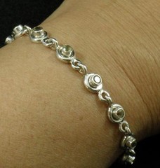 .925 Sterling Silver Vintage Style Citrine Faceted Round Gemstone Bracelet