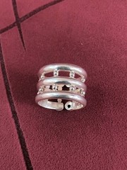 Modern Red Garnet Three Row Wrap Cocktail Sterling Silver Ring Size 6.5