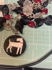 Hotcakes Design Silver Black White Red Resin Dog Necklace Flowers Hearts Kitsch