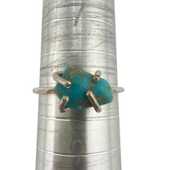 Raw Turquoise Nugget Prong Set Delicate Band Ring Size 8
