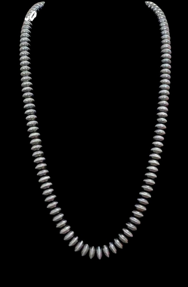 Southwestern FAUX Navajo Pearl Saucer Shape Silver Tone Beaded Necklace 23”