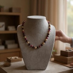 Multi Purple, Fuchsia And Yellow Glass Faux Pearl Oval Fish Hook Clasp Necklace