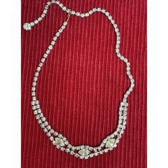 Vintage Rhinestone Statement Necklace | 16” Silver Tone Marquise Crystal Collar