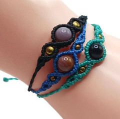 Handmade Macramé Bracelet with Natural Onyx and Brown Stone – Spiritual Amulet