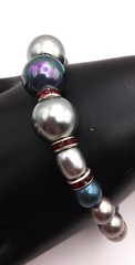 Enchanting South Sea Pearls Grays, Blues Red Accents Beaded Bracelet