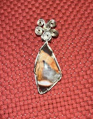 Sliced Agate sterling silver wire wrap Pendant 1.4″/36mm Vintage
