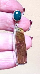 BEAUTIFUL Artisan Sterling Silver Golden Bronze Wood Jasper & Agate Earrings