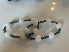 Stretchy Black and White Hematite Agate Bracelets