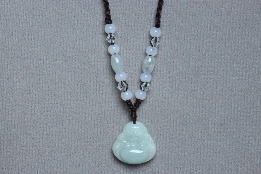Cert’d Natural Light green A Jadeite jade Hand-Carved Maitreya Buddha Pendant