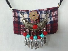Women Boho Fabric Textile NECKLACE 32″ Amulet Gypsy USA Seller New