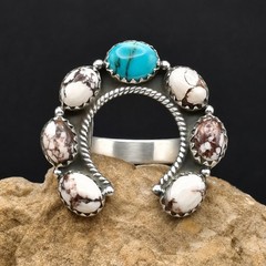 Kingman Turquoise Wild Horse Naja Ring Sterling Silver Adj Sz 6.5-8 Southwestern