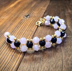 Natural Purple Jade & Onyx In Hand-woven Architectural Luxury Artisan Bracelet