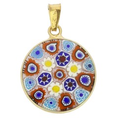 GlassOfVenice Murano Glass Millefiori Pendant in Gold-Plated Frame 3/4″