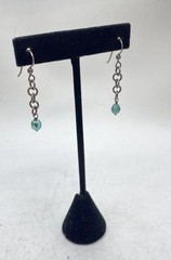 Silver Red Jasper Bead Bracelet & Aqua Crystal Drop Earring Jewelry Set