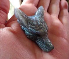 Labradorite ( Moonstone) Wolf / Dog Head Pendant Rose carved on forehead