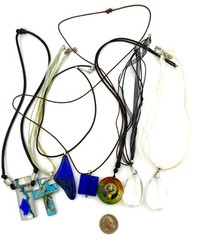 Lot of 7 Glass Pendant Necklaces Murano Style Art Glass Cord Ribbon Necklaces