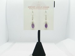 Sterling Silver Faceted AMETHYST & PEARL Dangle Earrings #5534…Handmade USA