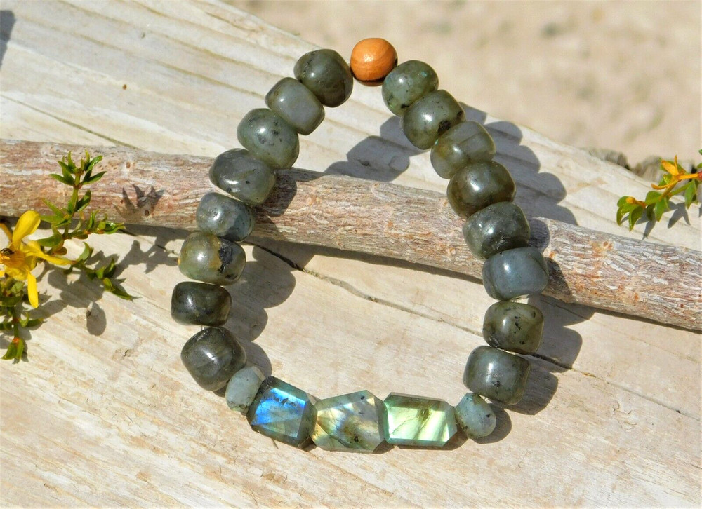 Labradorite Stretch Bracelet Stone of Magic Size 7.25 in High Quality Gemstone