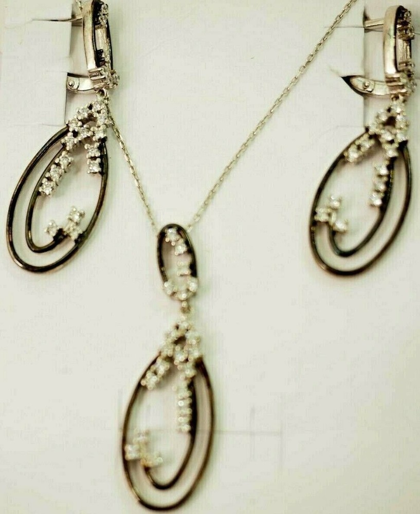 Ladies 43 Stone Cubic Zirconia Pendant and Earring set Sterling Silver $330 New