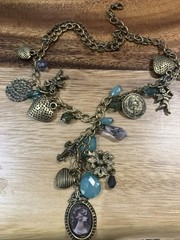 Bohemian Charm Cupid Hearts Necklace Brass Tone 15” From Estate