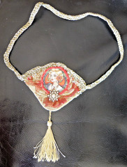 Handmade Crocheted art Necklace Cotton Fabric embroidered crocheted+ Beads