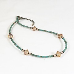 Blue-Green Picasso Seed Bead Choker with Czech Glass Honey Beads