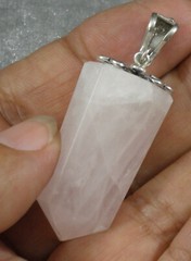 Natural Pink Rose Quartz Point Faceted Pendant .925 Sterling Silver 48mm #2