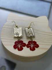 Puerto Rico Flag Hibiscus Flower Dangle Earrings | Boricua Jewelry Gift for Her