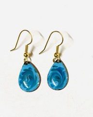 Enamel on Copper Teardrop DANGLE EARRINGS -Turquoise color- Inga